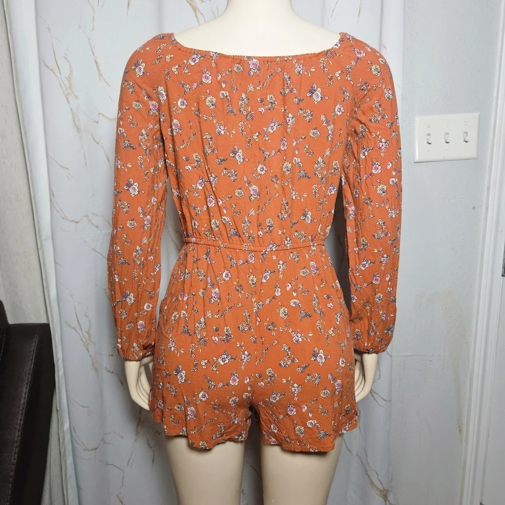 art class Orange Floral Long-Sleeve Romper